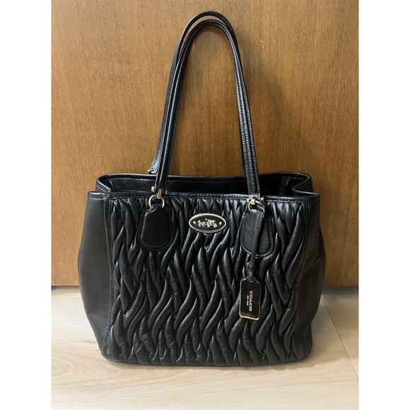 Coach Black Matelassé Leather Nolita Tote Handbag Gathered Leather Metal Hangtag - Picture 1 of 16